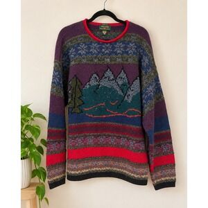 Vintage Colours Alexander Julian Shetland Wool Mountain Sweater Men's XL Rare